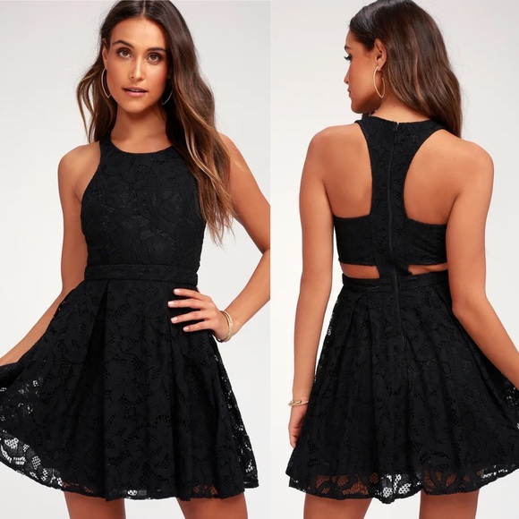 Lulu's | Dresses | Lulus Daisy Date Lace Eyelet Skater Dress Black L | Poshmark